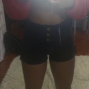 Black high waisted button up shorts